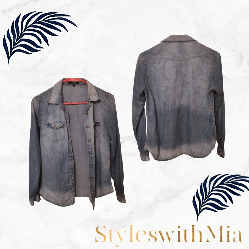 Two Tone Denim Button  Down Top